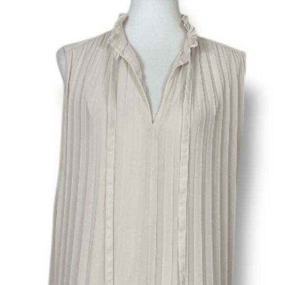 H&M Midi Dress Pleated Tie V-neck Cream Ivory Lined Chiffon Women’s Size Large - Picture 6 of 11